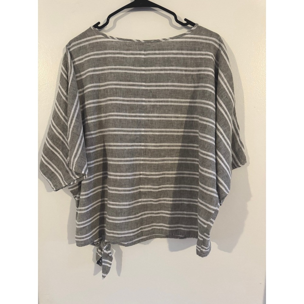 Linen Blend Side Tie Blouse Top M Coastal Summer Vacation Resort boho - Picture 2 of 6